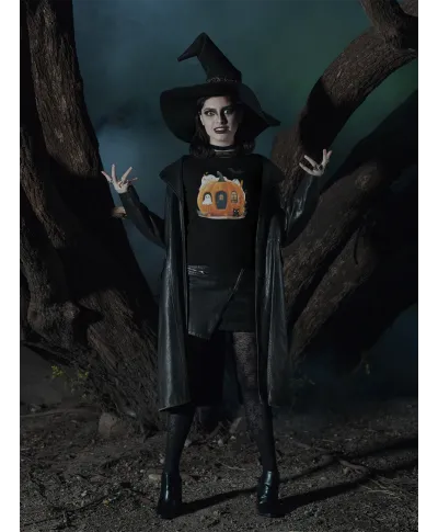 Koszulka damska Dynia Domek z czarnym kotem i duchem na Halloween