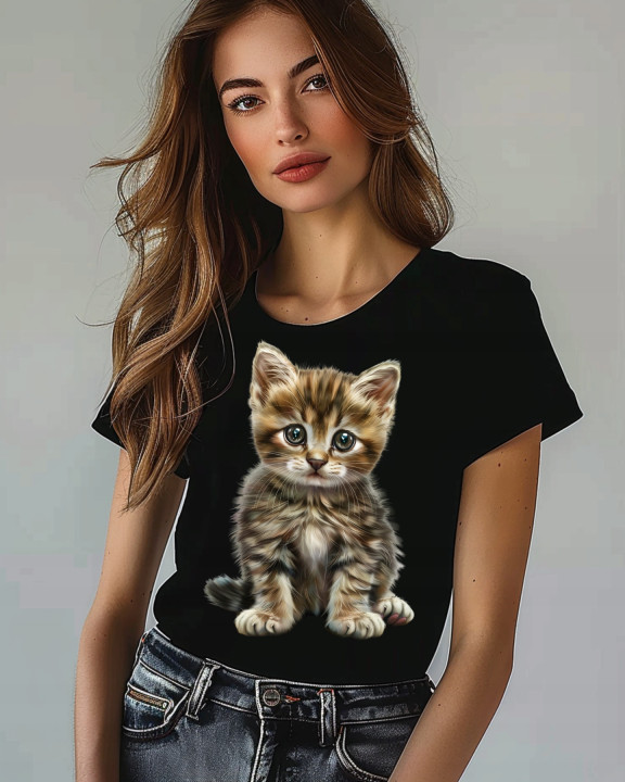 Koszulka damska z kotkiem słodki uroczy kociak kot 2 T-shirt damski — zdjęcie 2