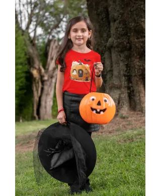 Koszulka dziecięca Dynia Domek z czarnym kotem i duchem na Halloween