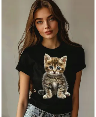 Koszulka damska z kotkiem słodki uroczy kociak kot 2 T-shirt damski