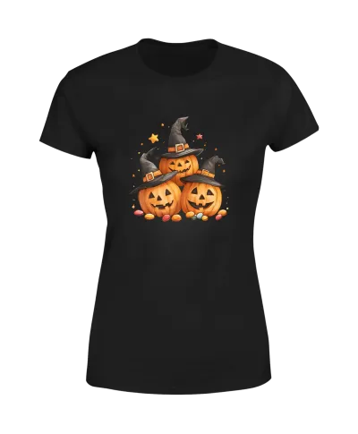 Koszulka damska Halloween dzień dyni Trzy Dynie w kapeluszach czarownicy