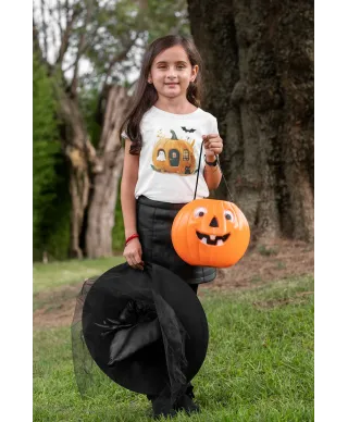 Koszulka dziecięca Dynia Domek z czarnym kotem i duchem na Halloween