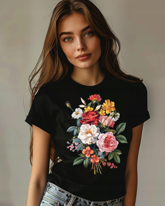 Koszulka damska kwiatowa z pięknym bukietem kwiatów T-shirt damski — zdjęcie 4