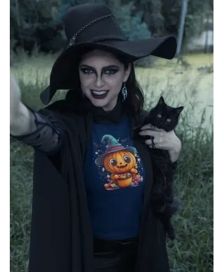 Koszulka damska Halloween dzień dyni Dynia z kapeluszem czarownicy