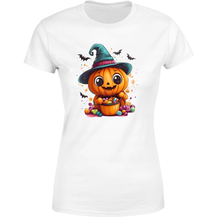 Koszulka damska Halloween dzień dyni Dynia z kapeluszem czarownicy
