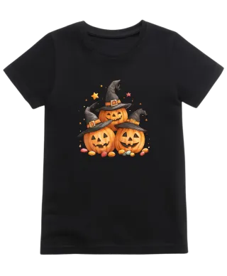 Koszulka dziecięca Halloween dzień dyni Trzy Dynie w kapeluszach czarownicy
