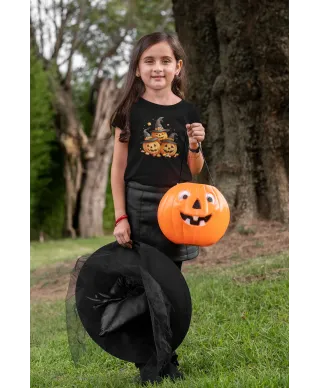Koszulka dziecięca Halloween dzień dyni Trzy Dynie w kapeluszach czarownicy