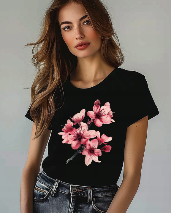 Koszulka damska kwiatowa piękna kwitnąca gałązka kwiatów T-shirt damski
