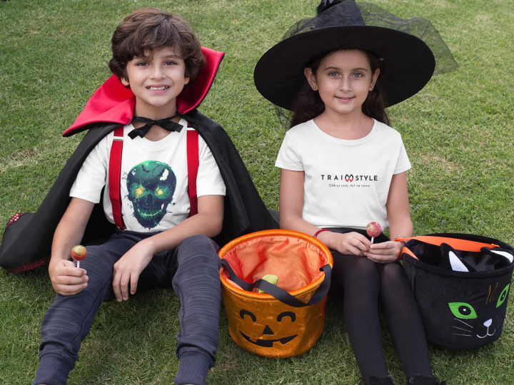 Koszulka dziecięca na Halloween mroczna Czaszka Świecąca w Ciemności — zdjęcie 5