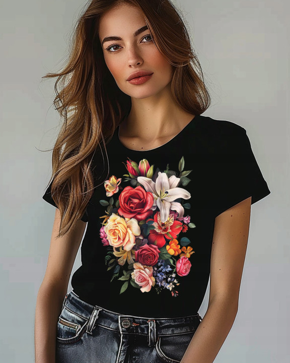 Koszulka damska kwiatowa z pięknym bukietem kwiatów 2 T-shirt damski — zdjęcie 2