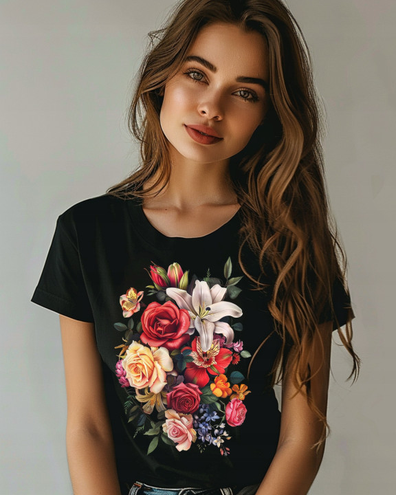 Koszulka damska kwiatowa z pięknym bukietem kwiatów 2 T-shirt damski — zdjęcie 3