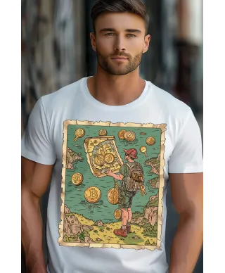 Koszulka męska z bitcoinem mapa skarbów Bitcoin kryptowalut T-shirt męski