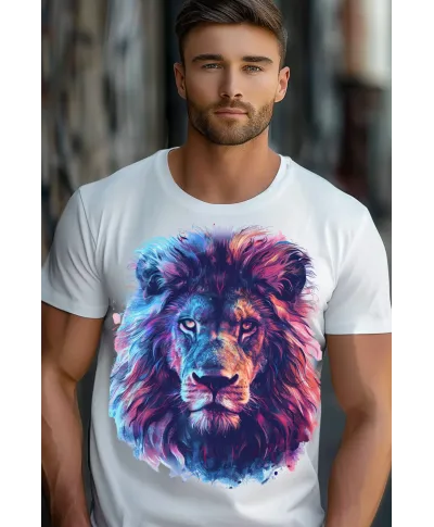 Koszulka męska z Lwem artystyczny lew symbol siły i odwagi 2 T-shirt męski