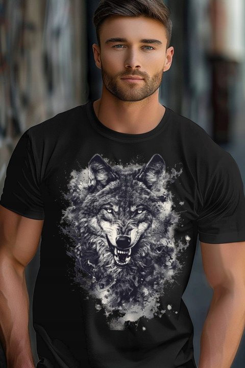 Koszulka męska z wilkiem Groźny Silny Niezależny Wilk prezent T-shirt męski — zdjęcie 3