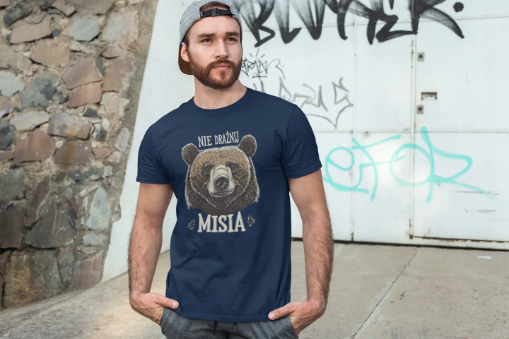 Koszulka męska NIE DRAŻNIJ MISIA śmieszna prezent dla faceta T-shirt — zdjęcie 2