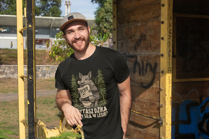 Koszulka męska PYTASZ DZIKA CZY SRA W LESIE śmieszny prezent t-shirt — zdjęcie 5