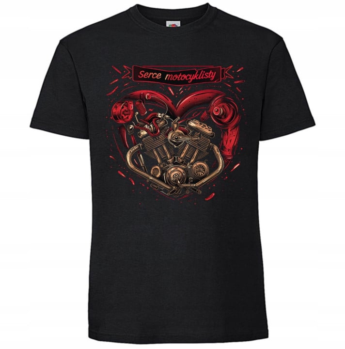 Koszulka męska Serce Motocyklisty Silnik Motocyklowy prezent T-shirt męski