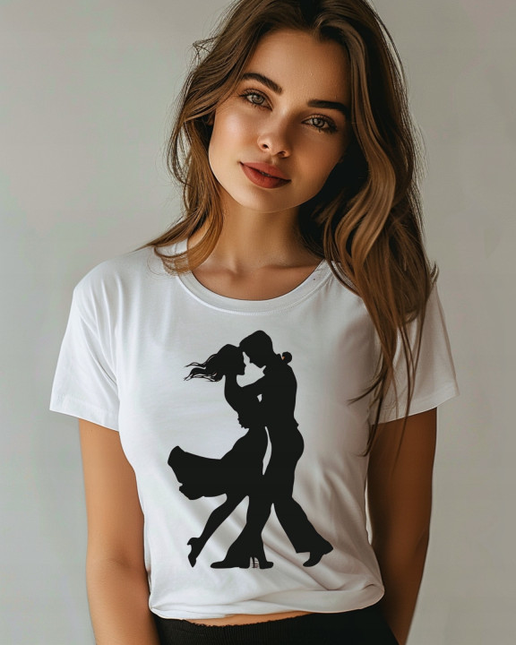 Koszulka damska para tancerzy w objęciach T-shirt damski — zdjęcie 2
