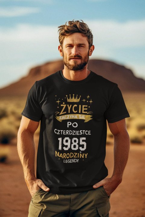 Koszulka męska prezent na 40 urodziny życie zaczyna się po 40 T-shirt męski — zdjęcie 4