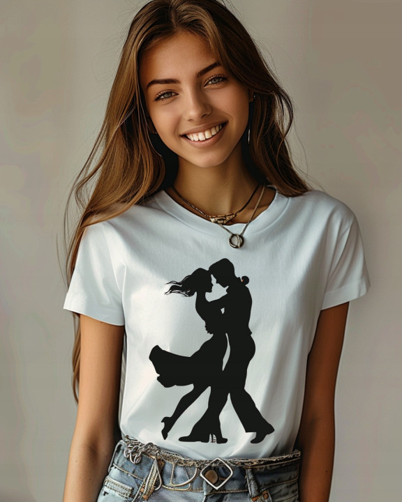 Koszulka damska para tancerzy w objęciach T-shirt damski — zdjęcie 3