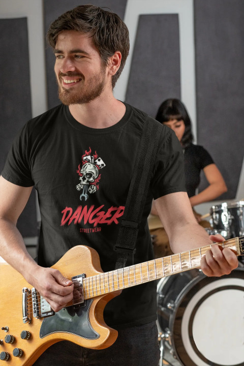 Koszulka męska Danger Streetwear - Czaszka i Płomienie t-shirt — zdjęcie 5