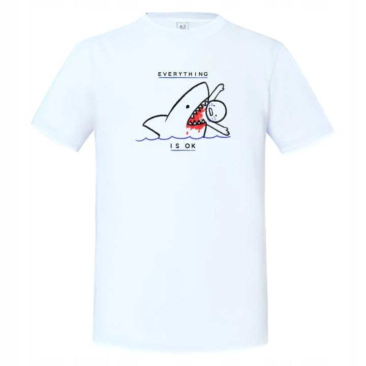 Koszulka męska Rekin pożerający człowieka Everything Is OK śmieszny t-shirt