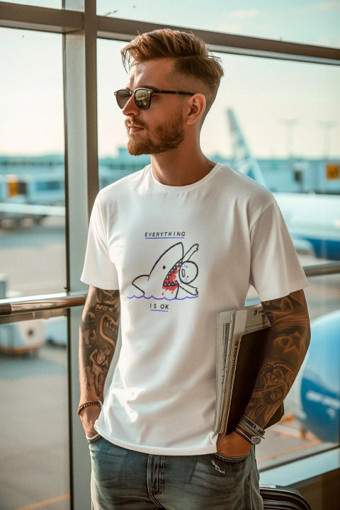 Koszulka męska Rekin pożerający człowieka Everything Is OK śmieszny t-shirt — zdjęcie 5