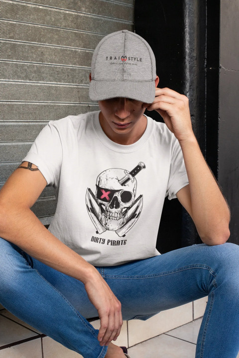 Koszulka męska Skull X Dirty Pirate - Mroczna Czaszka z Nożem t-shirt — zdjęcie 2