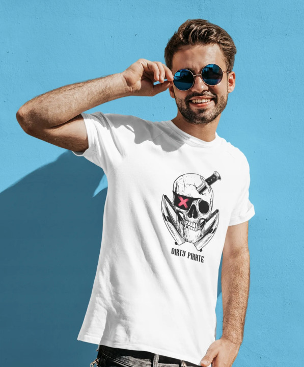 Koszulka męska Skull X Dirty Pirate - Mroczna Czaszka z Nożem t-shirt — zdjęcie 3