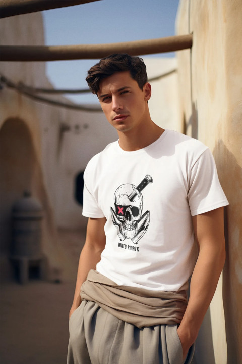 Koszulka męska Skull X Dirty Pirate - Mroczna Czaszka z Nożem t-shirt — zdjęcie 4