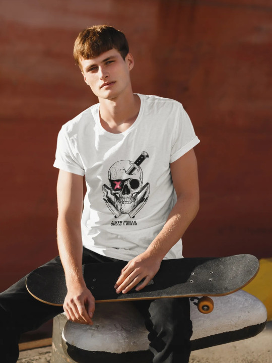 Koszulka męska Skull X Dirty Pirate - Mroczna Czaszka z Nożem t-shirt — zdjęcie 5