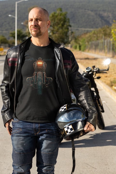 Koszulka męska dla motocyklisty Motocykl Vintage T-shirt męski — zdjęcie 3