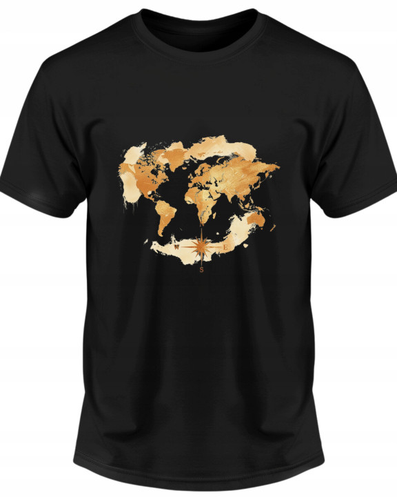 Koszulka męska Złota Mapa Świata kierunki kompas T-shirt męski — zdjęcie 2