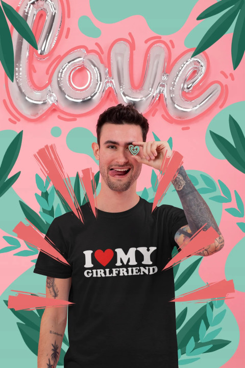 Koszulka męska I LOVE MY GIRLFRIEND prezent dla faceta na walentynki — zdjęcie 3