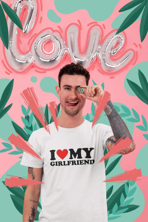Koszulka męska I LOVE MY GIRLFRIEND prezent dla faceta na walentynki — zdjęcie 3