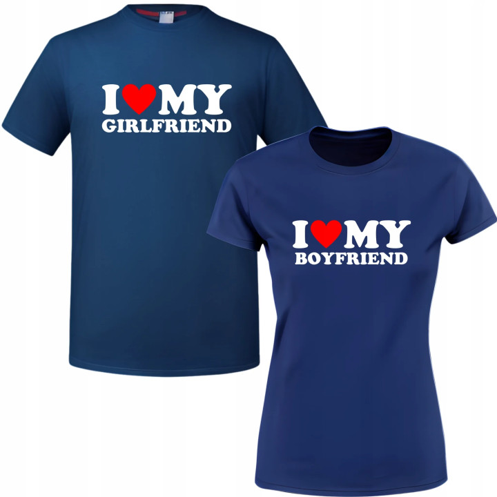 Zestaw koszulek dla par I LOVE MY GIRLFRIEND BOYFRIEND prezent Walentynki