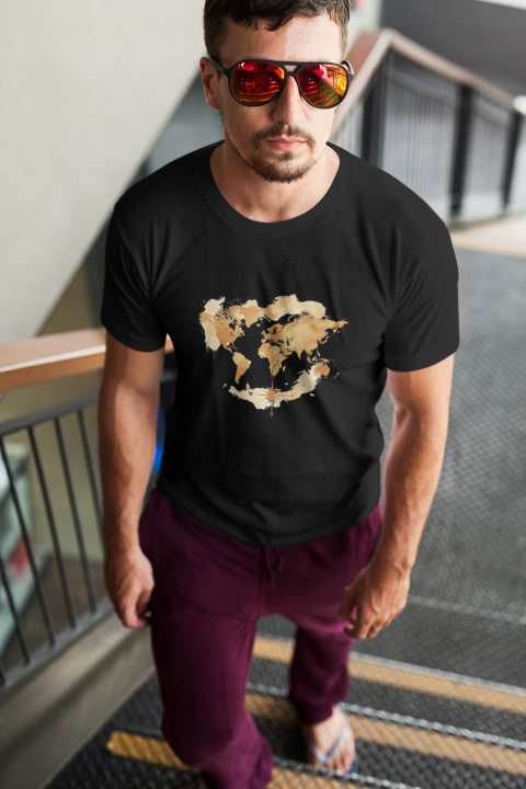 Koszulka męska Złota Mapa Świata kierunki kompas T-shirt męski — zdjęcie 5