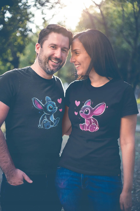 Zestaw koszulek dla par Stitch Angel prezent na Walentynki — zdjęcie 2