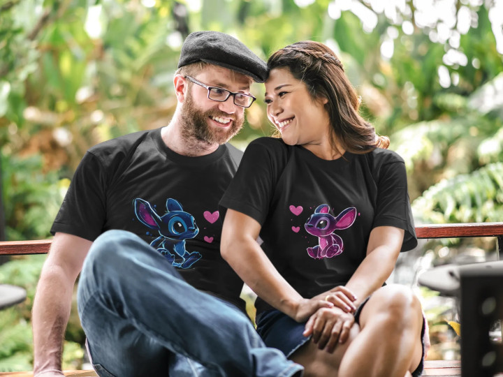 Zestaw koszulek dla par Stitch Angel prezent na Walentynki — zdjęcie 4