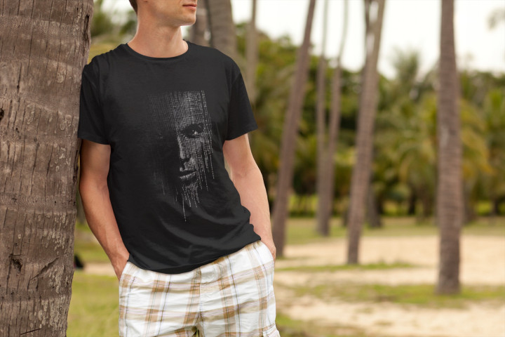 Koszulka męska Cyber Twarz cyfrowy deszcz T-shirt męski — zdjęcie 6