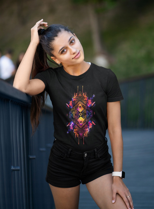 Koszulka damska Geometryczny wzór abstrakcyjny T-shirt damski — zdjęcie 2