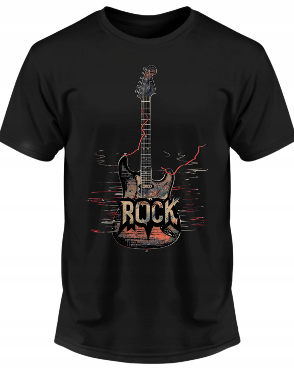 Koszulka męska ROCK z gitarą elektryczną vintage T-shirt męski — zdjęcie 2
