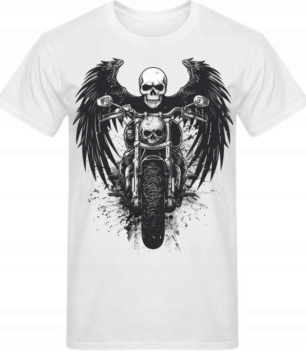 Koszulka męska motocyklowa z czaszką skrzydlaty anioł śmierci T-shirt męski — zdjęcie 2