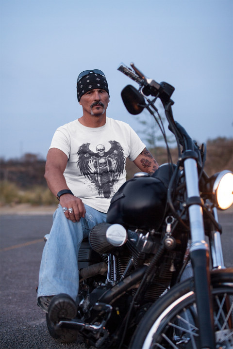 Koszulka męska motocyklowa z czaszką skrzydlaty anioł śmierci T-shirt męski — zdjęcie 5
