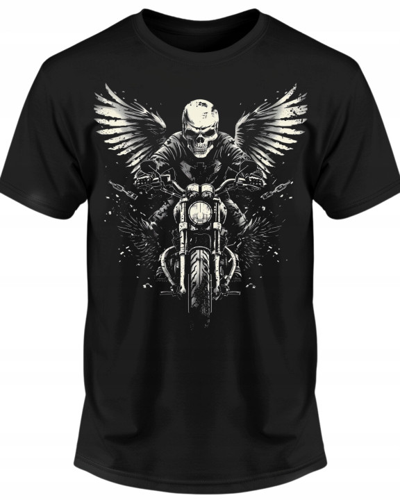 Koszulka męska motocyklowa skrzydlaty anioł śmierci 2 czaszka T-shirt męski — zdjęcie 2