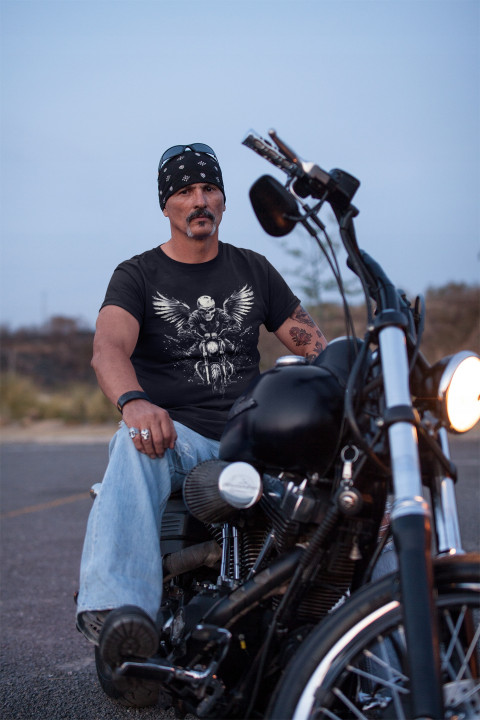 Koszulka męska motocyklowa skrzydlaty anioł śmierci 2 czaszka T-shirt męski — zdjęcie 5