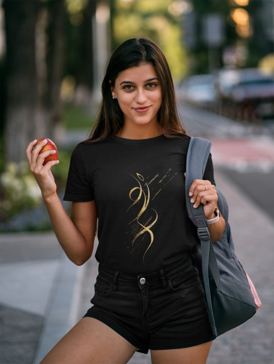 Koszulka damska z abstrakcyjnym eleganckim złotym wzorem T-shirt damski — zdjęcie 2