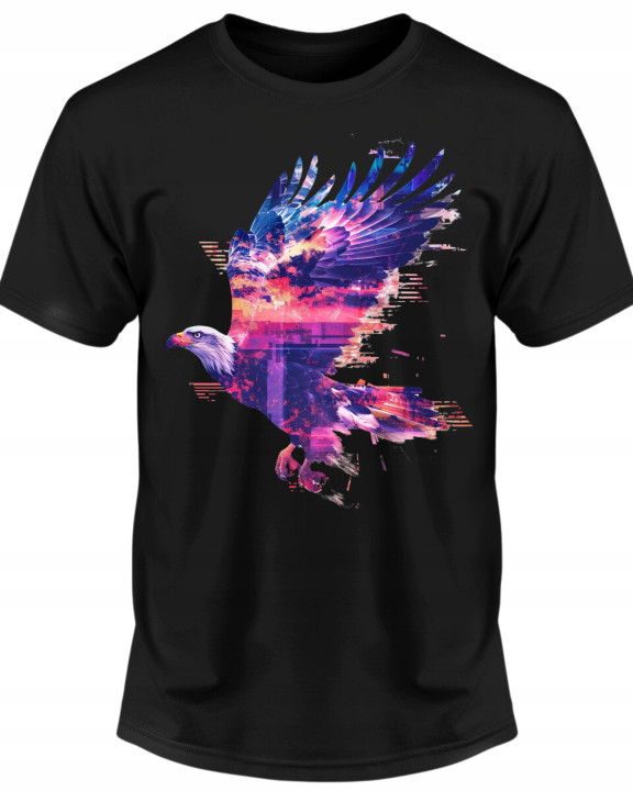 Koszulka męska artystyczny nowoczesny wzór orzeł w locie T-shirt męski — zdjęcie 2