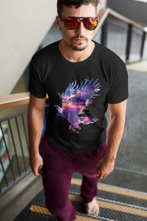 Koszulka męska artystyczny nowoczesny wzór orzeł w locie T-shirt męski — zdjęcie 3