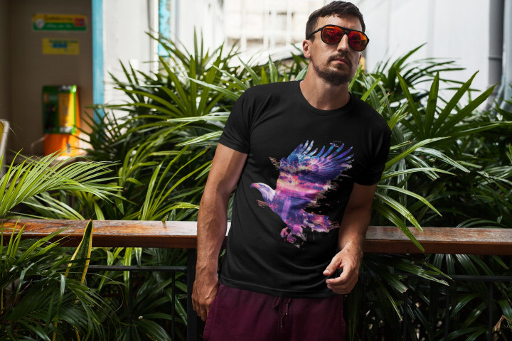 Koszulka męska artystyczny nowoczesny wzór orzeł w locie T-shirt męski — zdjęcie 4